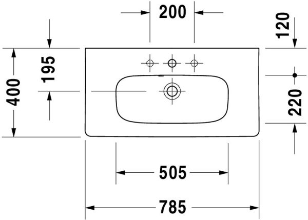 Duravit DuraStyle Waschtisch rechteckig 78,5x40cm, mit Hahnloch, mit Überlauf, weiß 2337780000