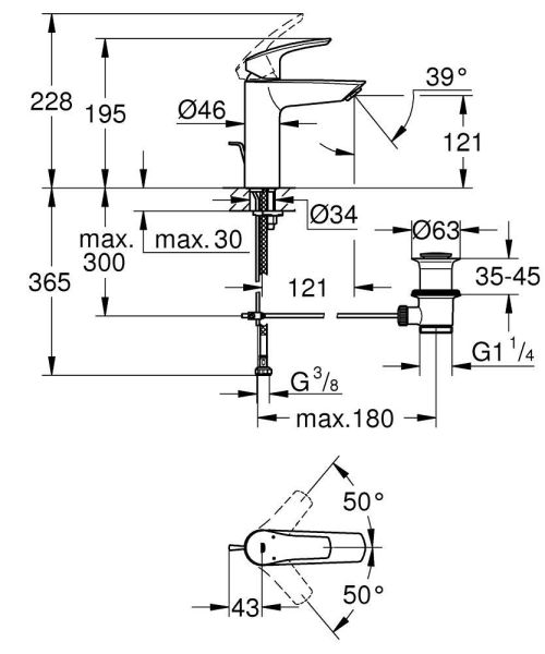 Grohe Eurosmart Einhand-Waschtischbatterie M-Size, mit Ablaufgarnitur, wassersparend 23322003