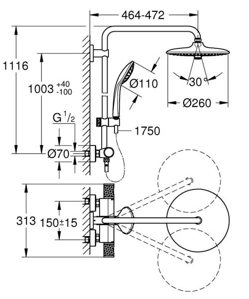 Grohe Euphoria System 260 Duschsystem mit Thermostatbatterie, chrom