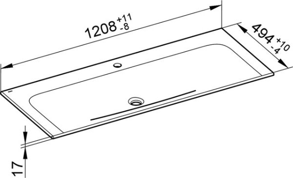 Keuco X-Line Keramik-Waschtisch mit 1 Hahnloch, 120,8x1,7x49,4cm 33180311201