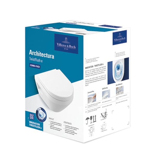 Villeroy&Boch Architectura Wand-WC Compact mit TwistFlush[e³], WC-Sitz SoftClose, Combi-Pack, weiß 4687CL01