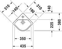 Vorschau: Duravit ME by Starck Eck-Handwaschbecken halbrund 43,5x38cm, mit Überlauf, mit Wondergliss, weiß 07224300001