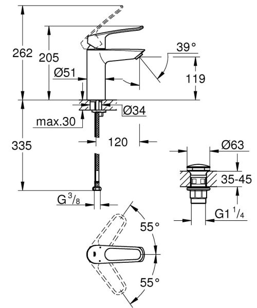 Grohe Eurosmart Einhand-Waschtischbatterie M-Size mit Push-Open, offener Hebelgriff, chrom