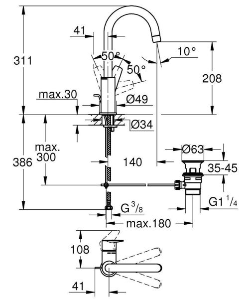 Grohe BauEdge Einhand-Waschtischbatterie L-Size mit Ablaufgarnitur, chrom