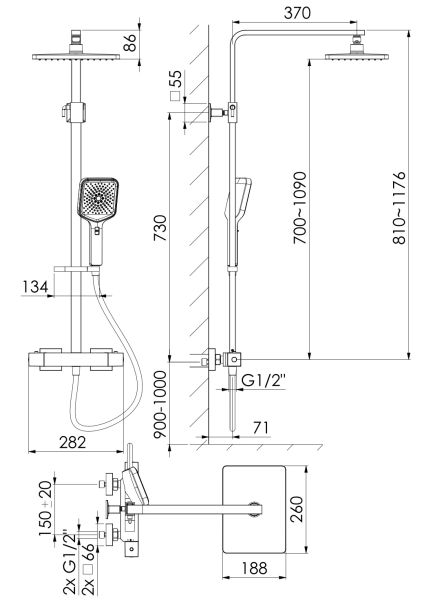 Steinberg Serie 342 Duschsystem mit Thermostatarmatur