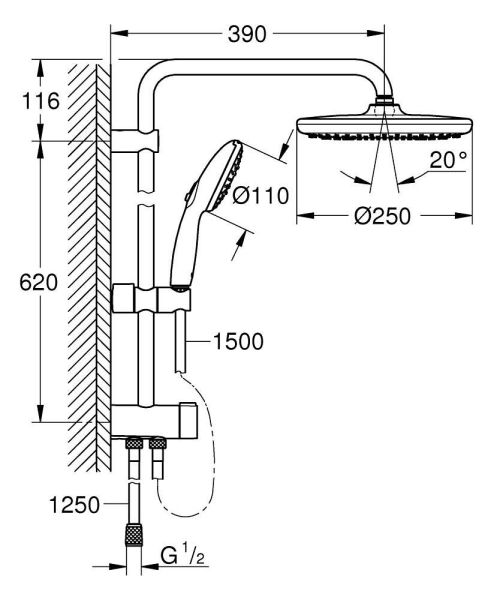 Grohe Tempesta System 250 Flex Duschsystem 60cm mit Umstellung, wassersparend, chrom