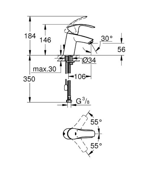 Grohe Eurosmart Einhand-Waschtischbatterie mit versenkbaren Kette, S-Size, chrom