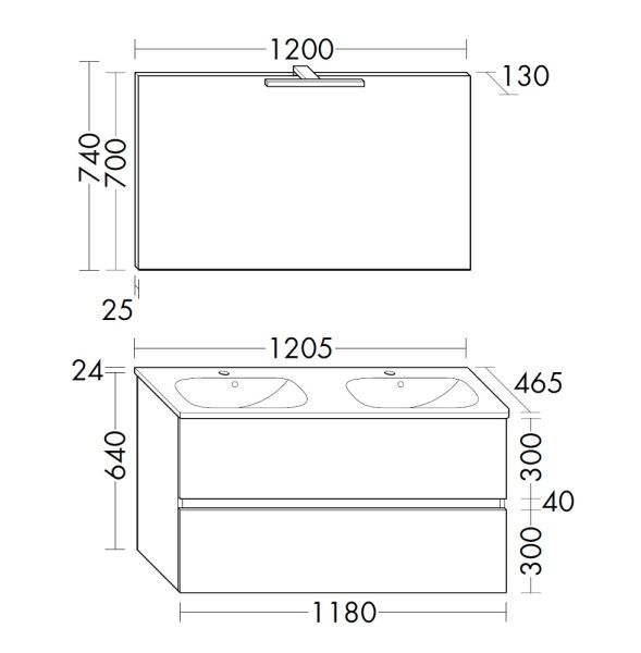 Burgbad Rocio Badmöbelset 120cm mit Keramik-Waschtisch, Spiegel & Unterschrank SGYR120