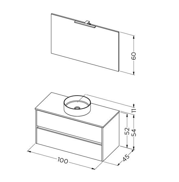 RIHO Porto Bowl Aufsatzwaschtisch mit Unterschrank 100cm & Spiegel mit LED Beleuchtung F014126