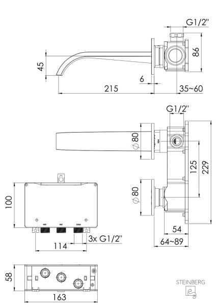 Steinberg Serie 280 vollelektronische Wand-Waschtischarmatur