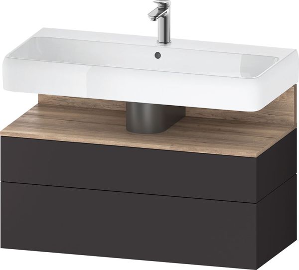 Duravit Qatego Unterschrank 99x47cm in graphit supermatt Antifingerprint, mit offenem Fach in eiche marmoriert QA4395