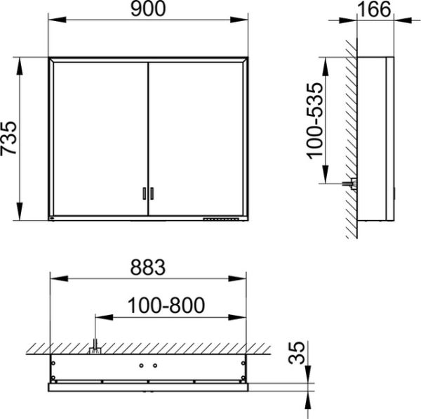 Keuco Royal Lumos Spiegelschrank für Wandvorbau, 2 lange Türen, 90x73,5cm 14303172301