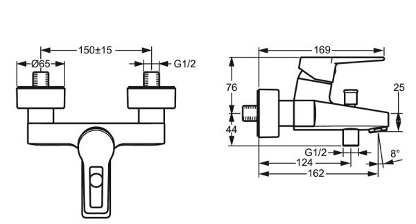 Hansa Hansatwist Einhand-Wannen-Batterie, für Wandaufbau, Bügelhebel, chrom