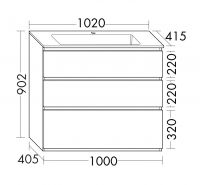 Vorschau: Burgbad Lin20 Mineralguss-Waschtisch mit Waschtischunterschrank, 3 Auszüge, bodenstehend, 102x41,5cm SGHS102