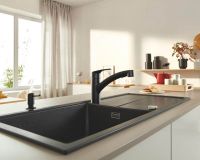 Vorschau: Grohe Eurosmart Küchenarmatur mit herausziehbarer Dual Spülbrause, flacher Auslauf, matt black