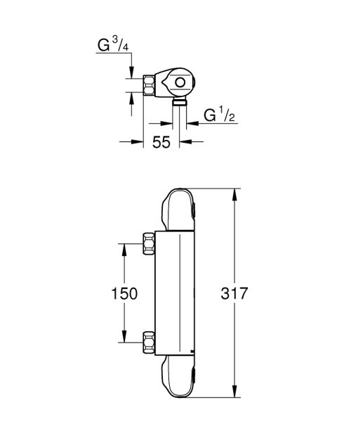 Grohe Grohtherm 1000 Thermostat-Brausebatterie ohne Anschlüsse, chrom