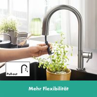 Vorschau: Hansgrohe Aqittura M91 Küchenarmatur mit SodaSystem 210 Starter Set, mit sBox lite, edelstahl finish 76839800