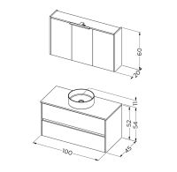 RIHO Porto Bowl Aufsatzwaschtisch mit Unterschrank 100cm & Spiegelschrank mit LED Beleuchtung, weiß glanz F014131DP0