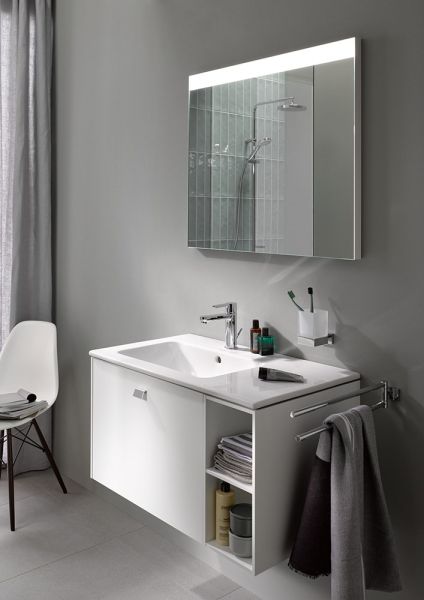 Duravit ME by Starck Waschtisch 83x49cm, 1 Hahnloch, mit Überlauf, Becken links, WonderGliss, weiß 23458300001