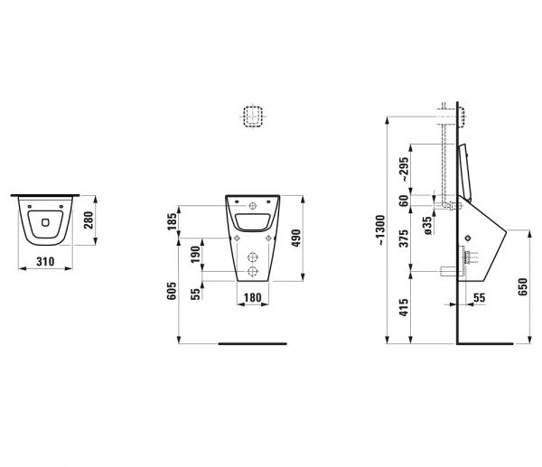 Laufen Vila Absauge-Urinal, Zulauf innen, Ausführung für Deckel, weiß