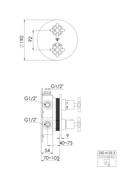 Steinberg Serie 250 Fertigmontageset für Unterputzthermostat mit 3-Wege Umsteller, chrom