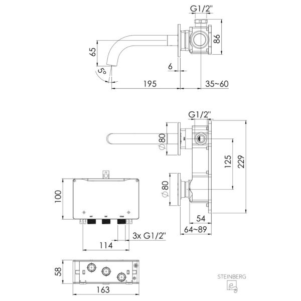 Steinberg Serie 100 vollelektronische Wand-Waschtischarmatur