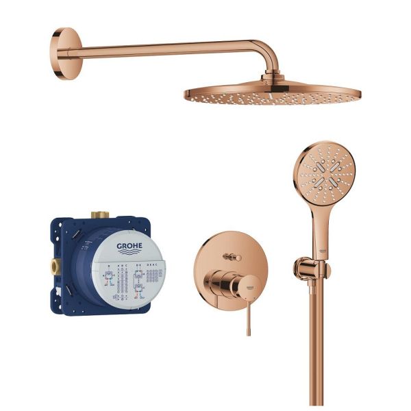 Grohe Essence Duschsystem Unterputz mit Rainshower Mono 310, warm sunset