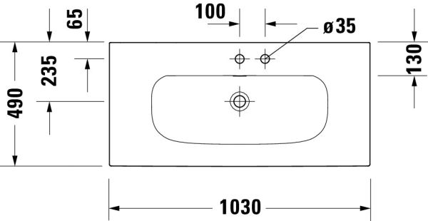 Duravit Viu Waschtisch rechteckig 103x49cm, mit Ablaufventil und Überlauf, 1 Hahnloch, WonderGliss, weiß 23441000001