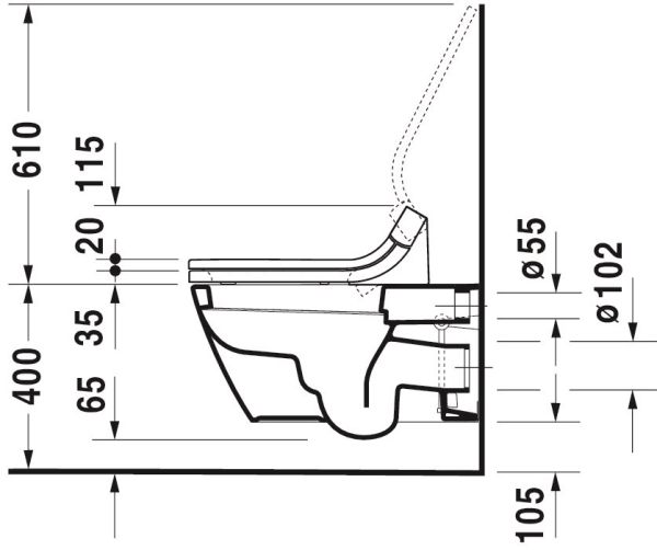 Duravit Starck 2 Wand-WC 62x37,5cm, eckig, WonderGliss, Durafix, weiß