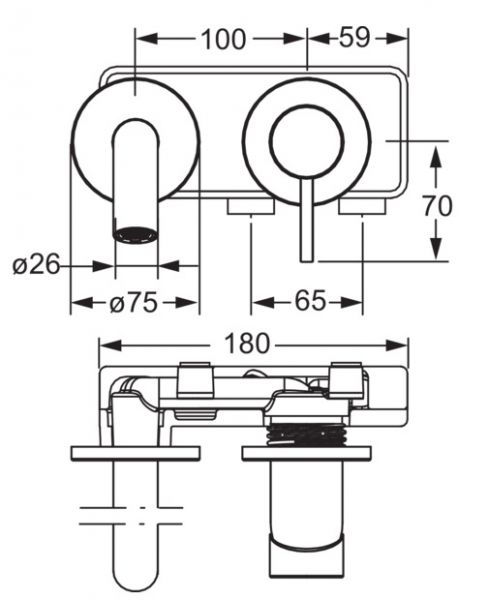 Hansa Hansapublic Fertigmontageset Waschtisch-Einhand-Wandbatterie, Ø 26mm, Ausladung 225mm, chrom