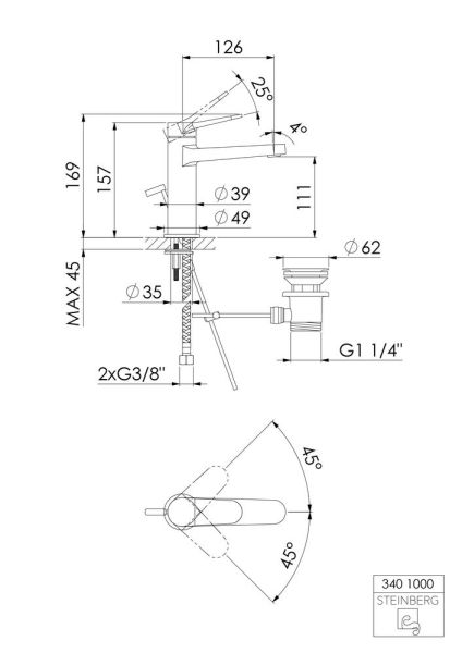 Steinberg Serie 340 Waschtisch-Einhebelmischer ohne Ablaufgarnitur