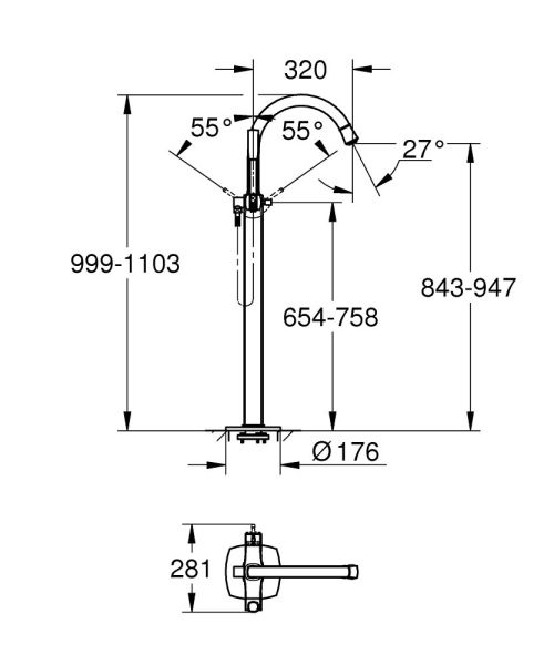 Grohe Grandera Einhand-Wannenbatterie freistehend für Bodenmontage