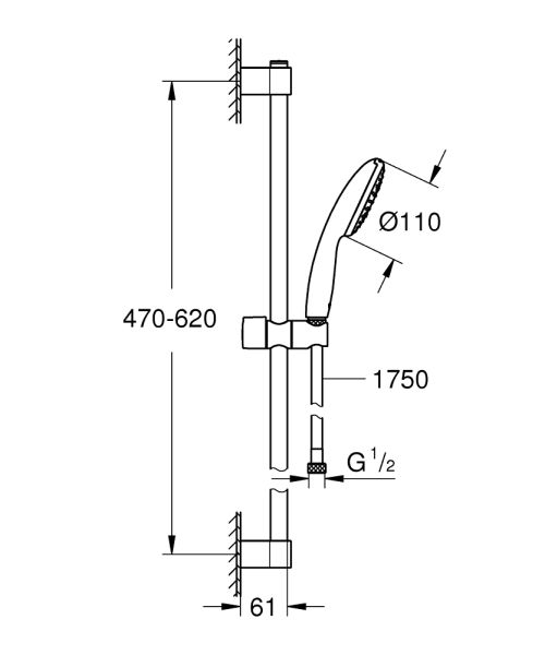 Grohe Tempesta 110 Brausestangenset 60cm, 1 Strahlart, chrom