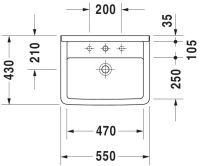 Vorschau: Duravit Starck 3 Waschtisch rechteckig 55x43cm, 1 Hahnloch, mit Überlauf, weiß