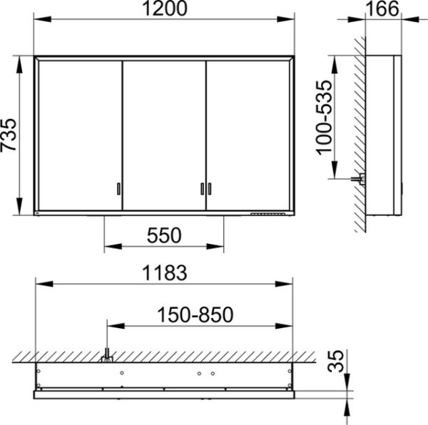 Keuco Royal Lumos Spiegelschrank für Wandvorbau, 3 lange Türen, 120x73,5cm 14305172301