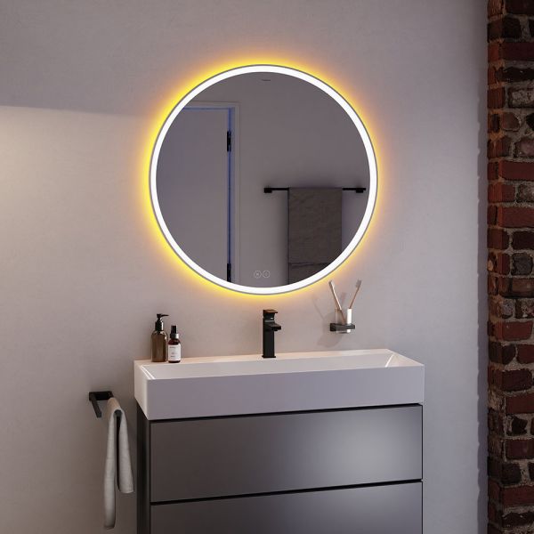 Hansgrohe Xarita S Spiegel mit LED-Beleuchtung rund 90cm kapazitiver Berührungssensor, weiß matt, 54981700