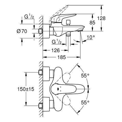 Grohe Eurostyle Einhand-Wannenbatterie, geschlossener Hebelgriff, chrom