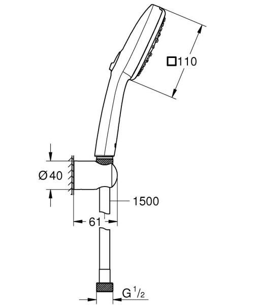 Grohe Tempesta Cube 110 Wandhalterset mit Brauseschlauch 150cm, 3 Strahlarten, 7,4 l/min, chrom