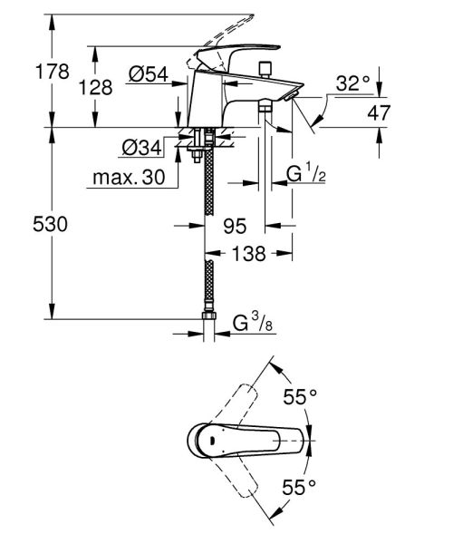 Grohe Eurosmart Einhebel-Wannenrandmischer, wassersparend, chrom