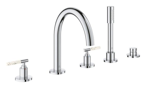 Grohe Atrio 5-Loch-Wannen-Kombination für Atrio Hebelgriffe aus White Attica Caesarstone 48464000, chrom 25224000