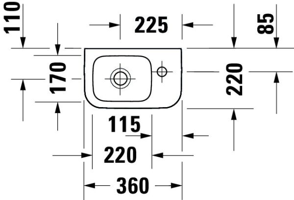 Duravit DuraStyle Handwaschbecken 36x22cm mit 1 Hahnloch, ohne Überlauf, Becken links, weiß 0713360000