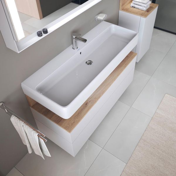 Duravit Qatego Waschtisch 120x47cm, wandhängend, mit Hahnloch, HygieneGlaze, weiß 2382122000