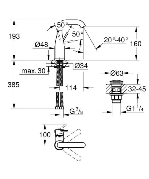 Grohe Essence Waschtischbatterie M-Size mit Push-Open Ablaufgarnitur, schwenkbar, chrom