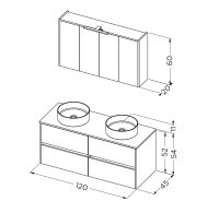 RIHO Porto Bowl Set 120cm 2 Aufsatzwaschtischen, Unterschrank, Spiegelschrank mit LED, 4 Auszügen, weiß glanz F014133DP0