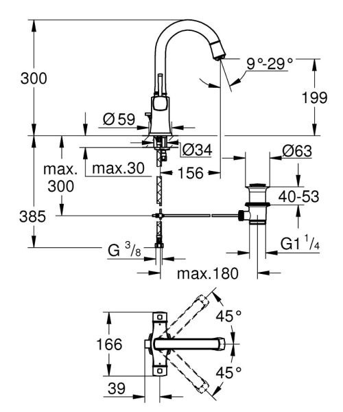 Grohe Grandera Zweigriff-Waschtischbatterie L-Size mit Ablaufgarnitur