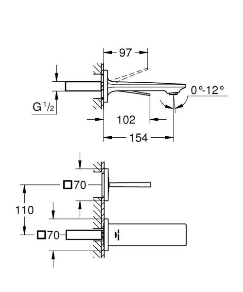 Grohe Allure 2-Loch-Waschtischarmatur Unterputz, Ausladung 15,4cm