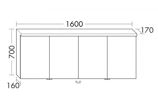 Burgbad Lin20 Spiegelschrank mit horizontaler LED-Beleuchtung, Waschtischbeleuchtung, 4tlg, 160x70cm SPQL160F5351