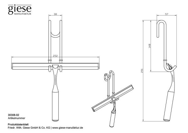 Giese Haken mit Wischer für Glasduschwand, chrom