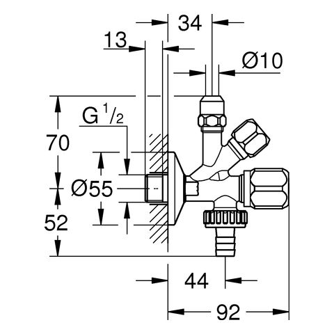 Grohe Original WAS® Kombi-Eckventil 1/2", Wandrosette 1/2x3/8x3/4'' m. Schlauchanschluss, chrom