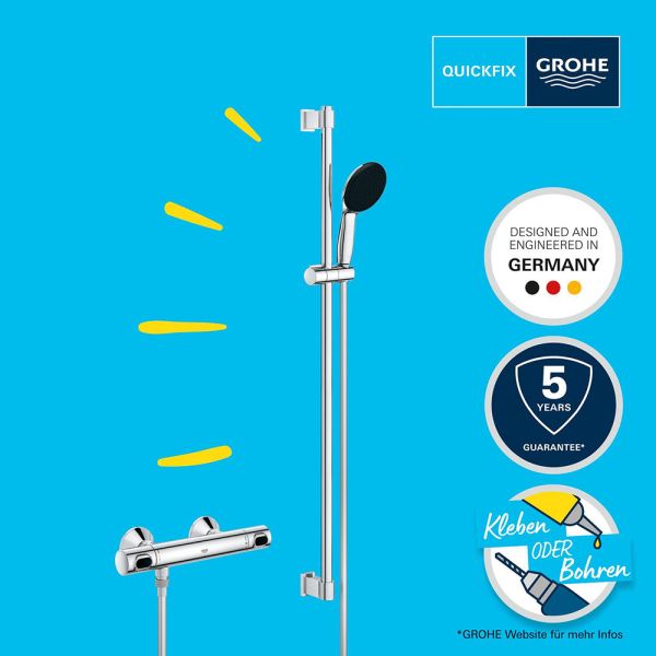 Grohe QuickFix Precision Flow Thermostat-Brausebatterie mit Brausestange 90cm & Handbrause, chrom 34805001